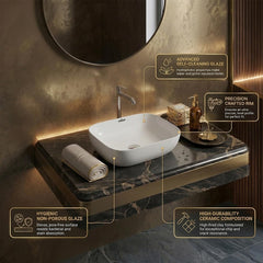 ARQUIN ARQUIN Wash Basin for Bathroom Tabletop | Ceramic Glossy Rectangular Countertop Vessel Sink | Vanity Washbasin for Dining Hall & Home CITIZEN