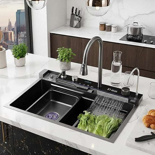 Piano Waterfall Kitchen Sink (30 x 18 x 9 Inches) |304 Grade Stainless Steel Sink
