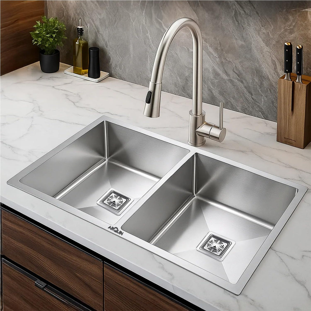 37x18x10 inch Heavy Grade Handmade Double Bowl Kitchen Sink