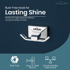 ARQUIN Heavy Grade Stainless Steel Double Robe Hook for Towel & Clothes