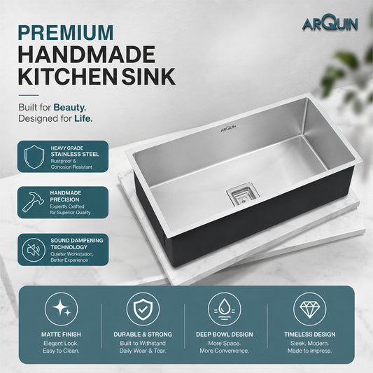 32x20x10 Inch Heavy Grade Handmade Single Bowl Kitchen Sink