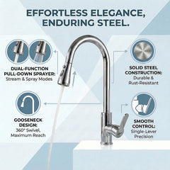 Waterfall Pull Down Kitchen Sink Faucet Mixer Tap |  (Waterfall Pullout Sink Mixer Silver)
