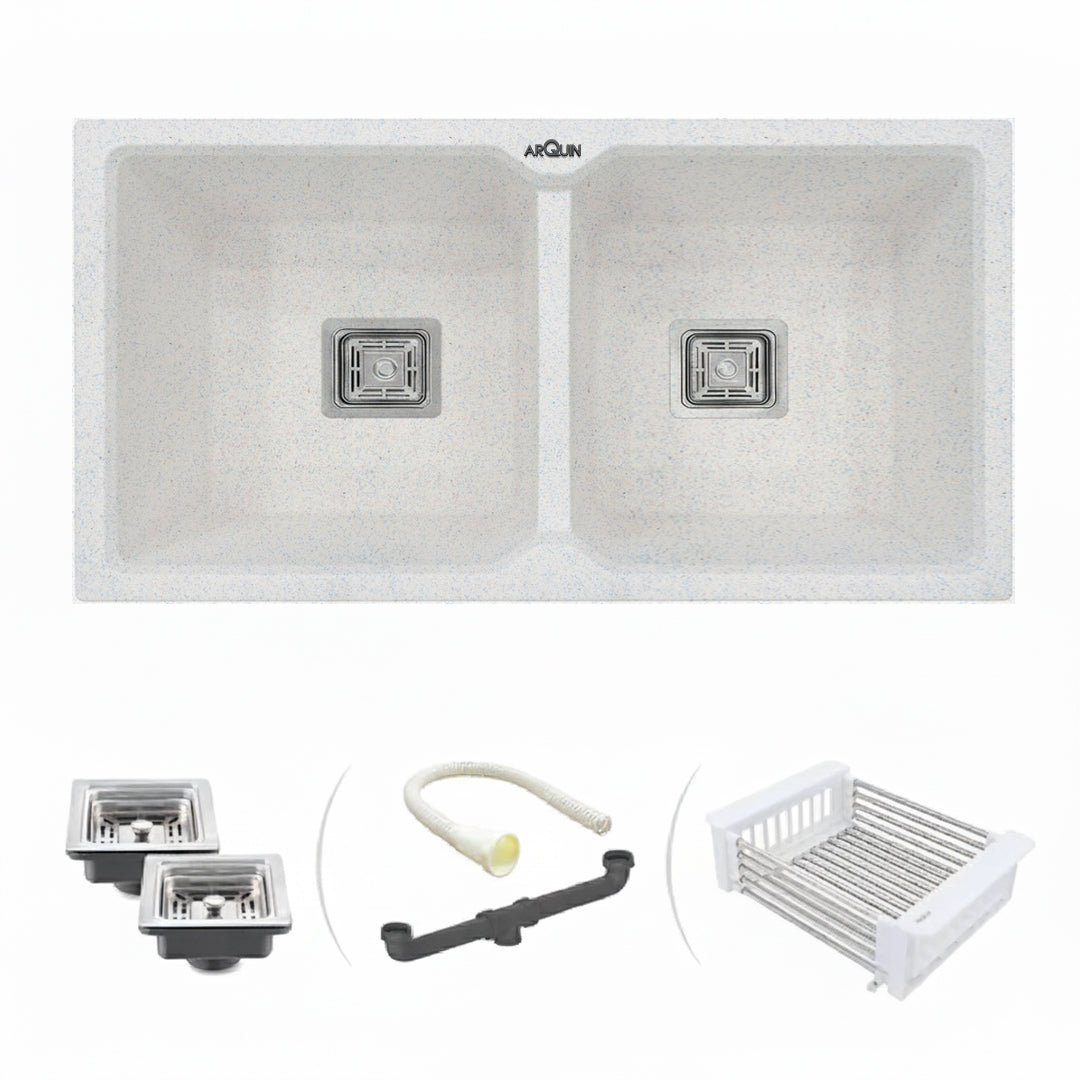 45x20x10 Inch Sand Pluto Quartz Double Bowl Kitchen Sink