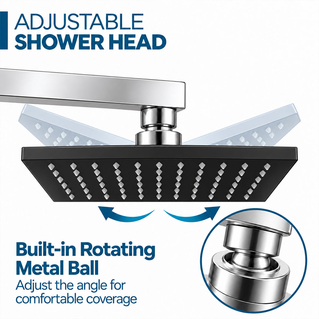 Rain Shower Head without Arm 304 Stainless Steel Overhead Shower 6x6 Inch (ELEGANCE BLACK)