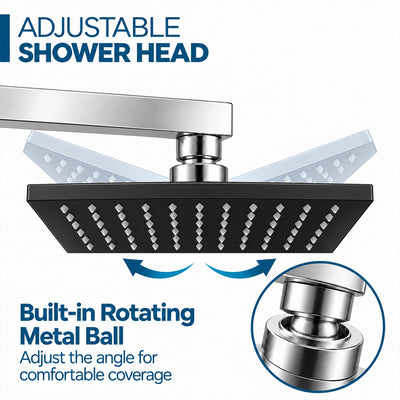 Rain Shower Head without Arm 304 Stainless Steel Overhead Shower 6x6 Inch (ELEGANCE BLACK)