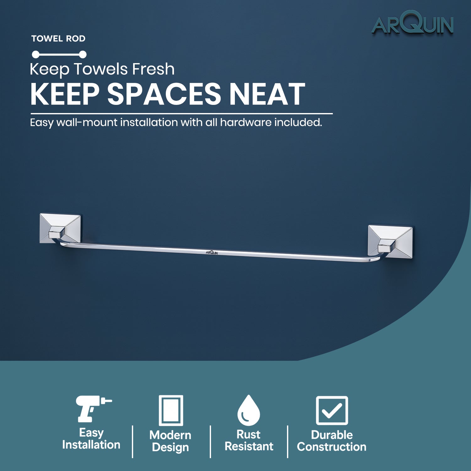 Heavy Grade Stainless Steel Towel Rod Hanger | Towel Holder for Bathroom