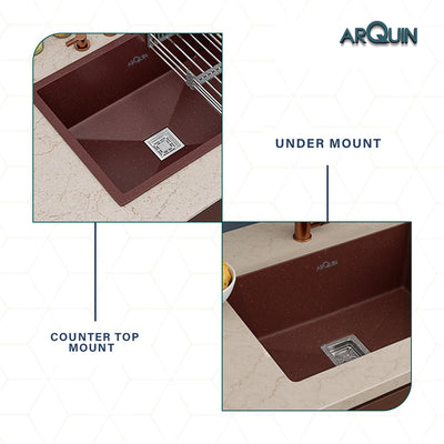 24x18x9 Inch Brown Quartz Single Bowl Kitchen Sink