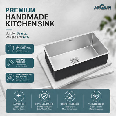30x18x10 Inch 304 Grade Handmade Single Bowl Kitchen Sink Stainless Steel