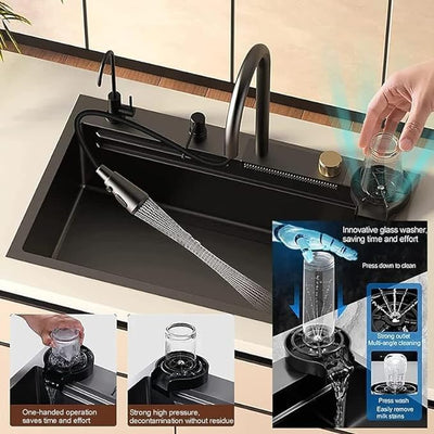 Waterfall Smart Kitchen Sink Double Bowl  (37x18x9 Inch)