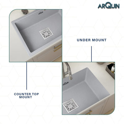 24x18x9 Inch Grey Quartz Single Bowl Kitchen Sink