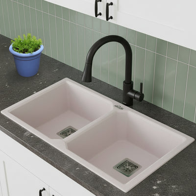 45x20x10 Inch Rosa Quartz Double Bowl Kitchen Sink