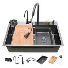 Waterfall Smart Kitchen Sink (24 x 18 x 9 Inches) | Heavy Stainless Steel Sink