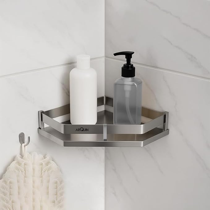 Bathroom Corner Shelf Diamond Cut Wall Mount 12x12 Inch Stainless Steel