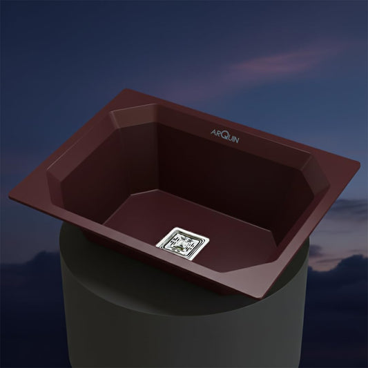 Quartz Single Bowl Diamond Kitchen Sink (24 x 18 x 9 Inches) Brown