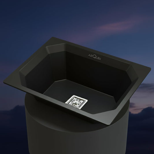 Quartz Single Bowl Diamond Kitchen Sink (24 x 18 x 9 Inches) Black