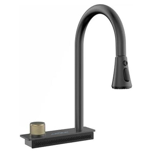 ARQUIN Black Stainless Steel Pull Down Kitchen Faucet with Rotating Knob