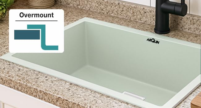 24x18x9 Inch Choco Green Quartz Single Bowl Kitchen Sink