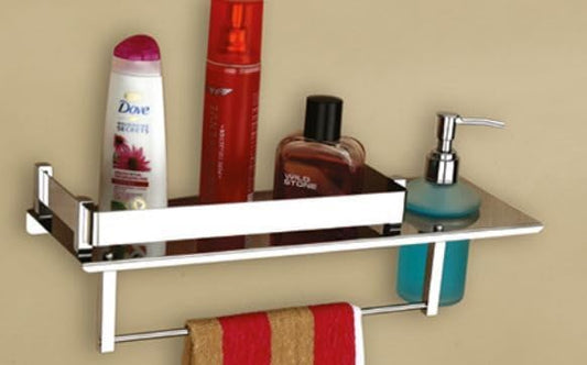ARQUIN Stainless Steel 3 in 1 Shelf Premium Ss Shelf Racks Stand Holder Shelves with Soap Dish, Toothbrush, Tumbler Holder and Liquid Soap Dispenser for Bathroom Accessories & Fittings