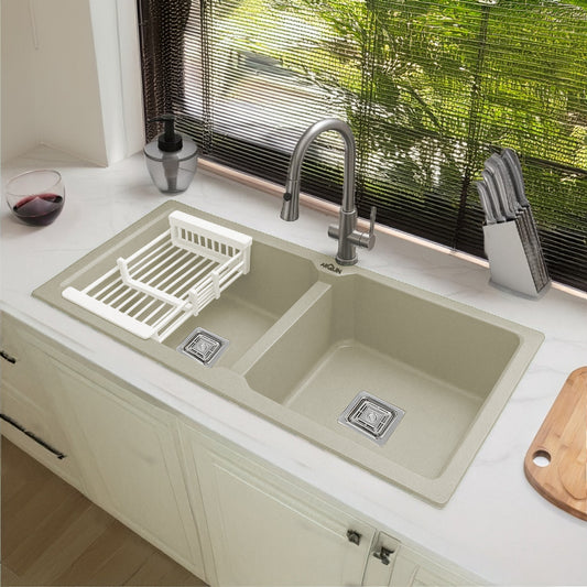 Quartz Double Bowl Kitchen Sink (37 x18 x 9 Inches) ( Choco White )