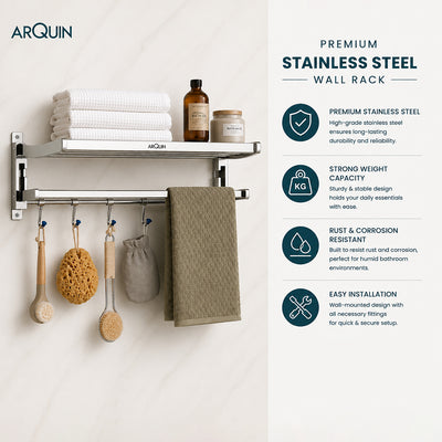 Bathroom Folding Towel Rack Stainless Steel Chrome Finish - 24 Inch (B4)