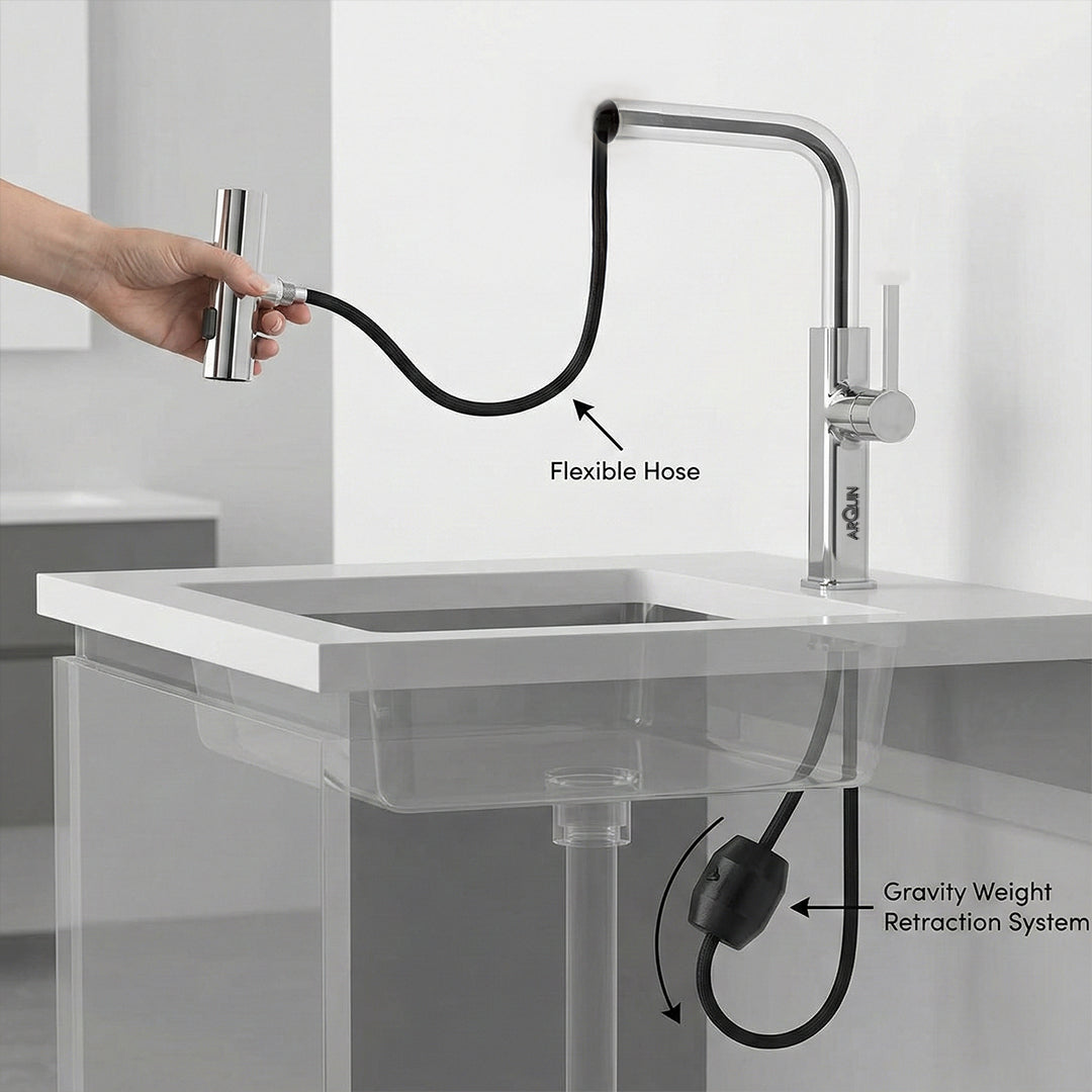 Waterfall Pull Down Kitchen Sink Faucet |360° Swivel (Magical Pullout Multiflow Faucet Silver)
