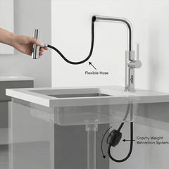 Waterfall Pull Down Kitchen Sink Faucet |360° Swivel (Magical Pullout Multiflow Faucet Silver)
