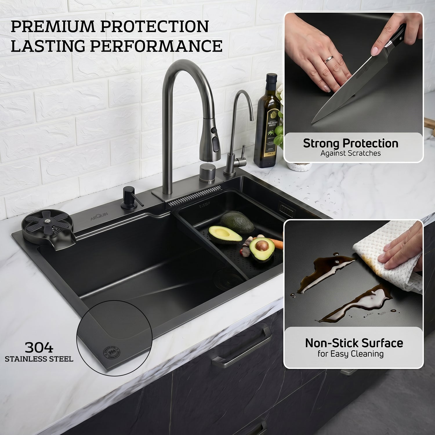 Waterfall Smart Kitchen Sink (30 x 18 x 9 Inch)