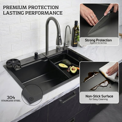 Waterfall Smart Kitchen Sink (30 x 18 x 9 Inch)