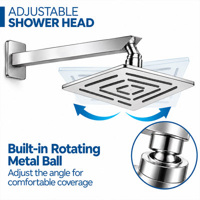 Rain Shower Head without Arm 304 Stainless Steel Overhead Shower 6x6 Inch (MAZE)