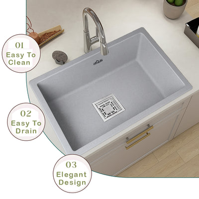 24x18x9 Inch Grey Quartz Single Bowl Kitchen Sink