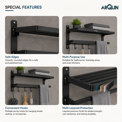 Bathroom Folding Towel Rack Stainless Steel Black -24 Inch (B2)