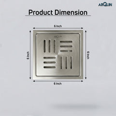 Square Floor Drainer 304 SS Grade Without Cockroach Trap (6x6 Inch)