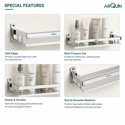Bathroom Folding Shelf Stainless Steel Chrome Finish - 16 Inch (B11)