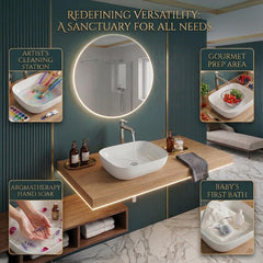 ARQUIN ARQUIN Wash Basin for Bathroom Tabletop | Ceramic Glossy Rectangular Countertop Vessel Sink | Vanity Washbasin for Dining Hall & Home CITIZEN