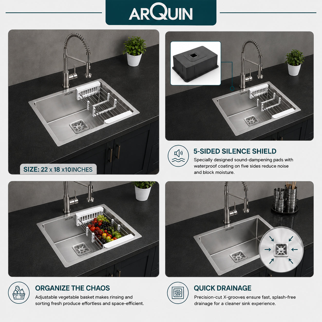22x18x10 Inch Heavy Grade Handmade Single Bowl Kitchen Sink