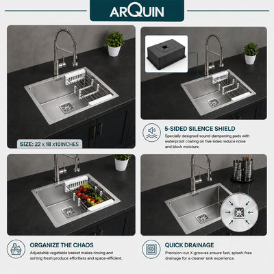 22x18x10 Inch Heavy Grade Handmade Single Bowl Kitchen Sink