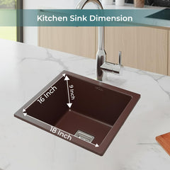 Quartz Single Bowl Kitchen Sink 18x16x9 Inch | Brown