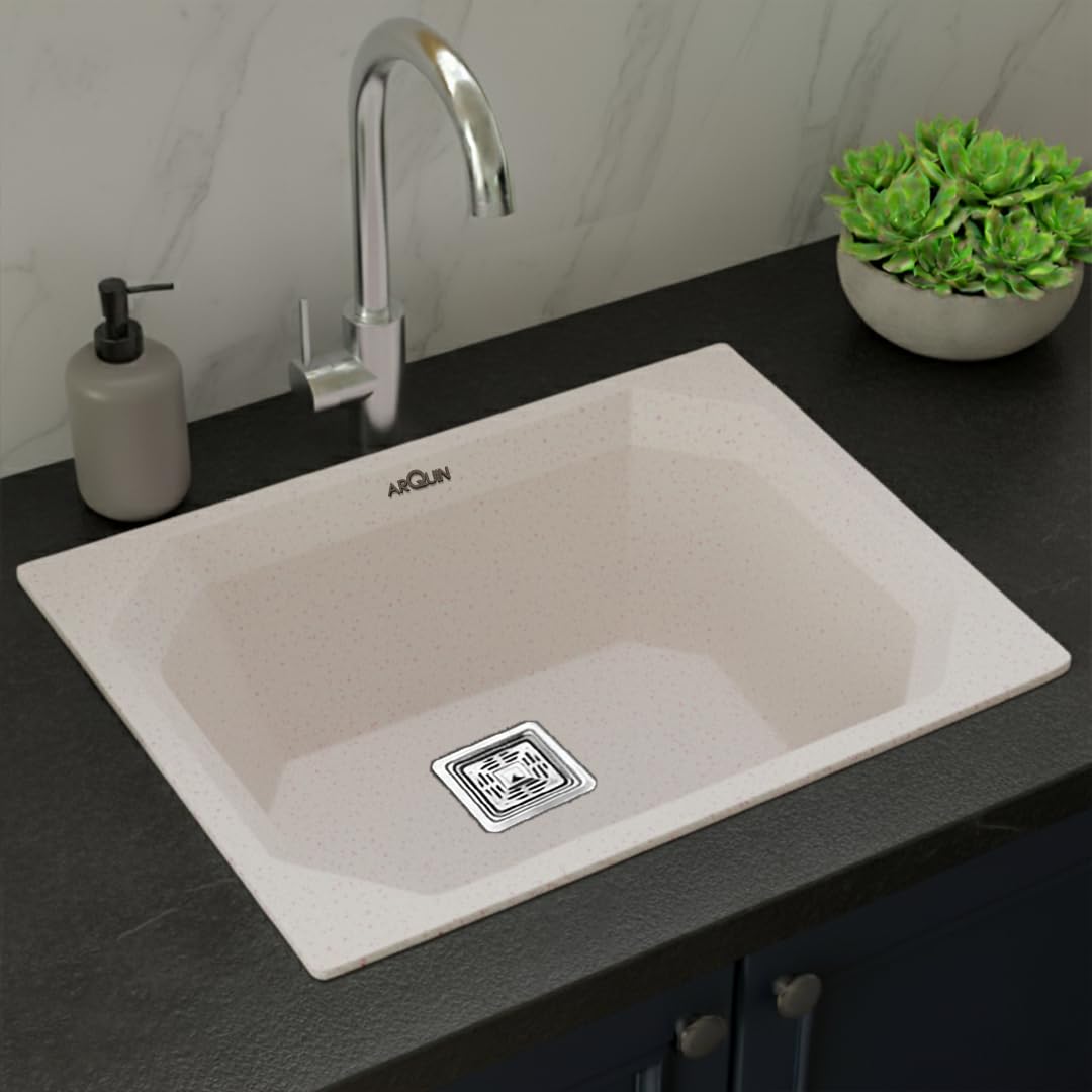 Quartz Single Bowl Diamond Kitchen Sink (24 x 18 x 9 Inches) Rosa