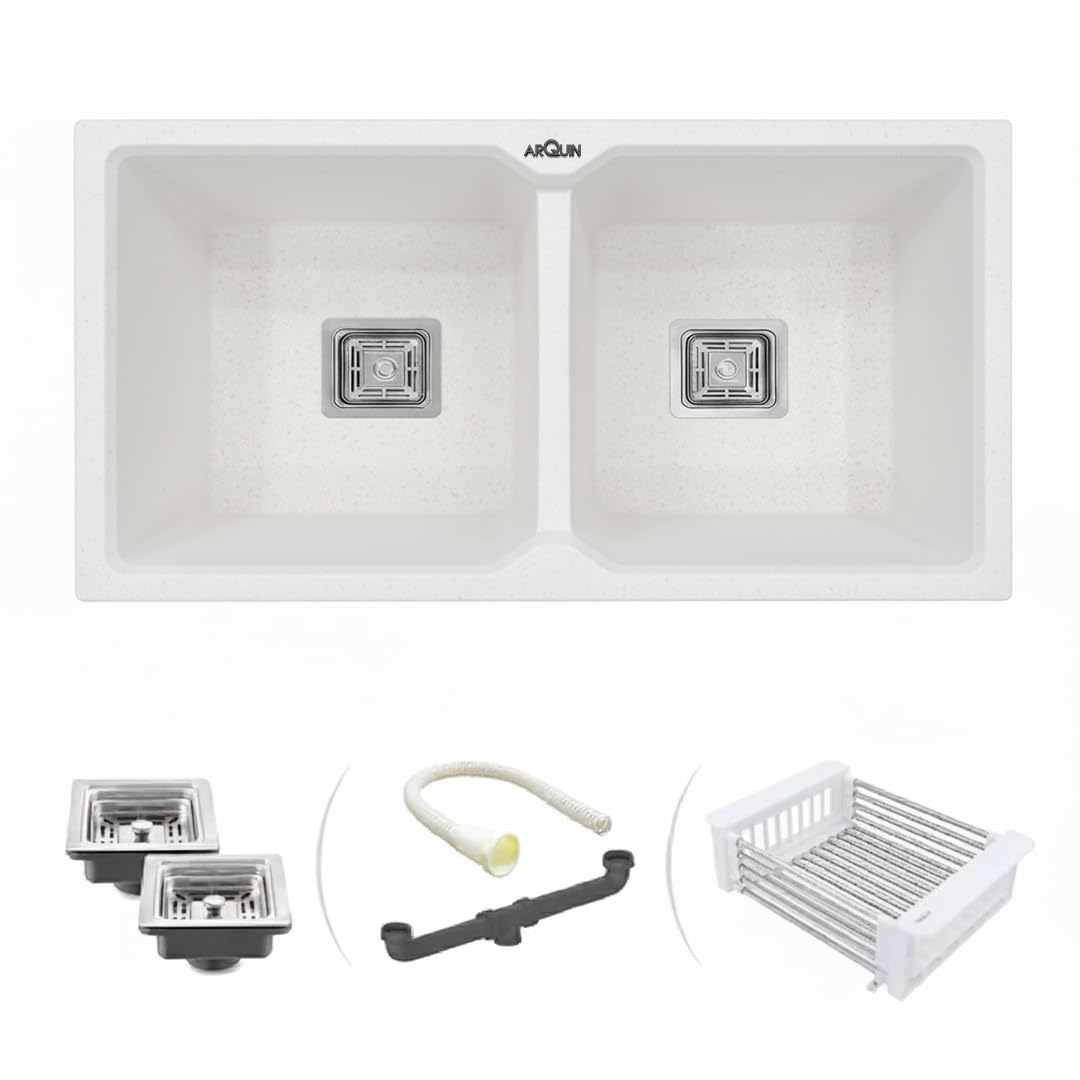 37x18x9 Inch Rosa Quartz Double Bowl Kitchen Sink