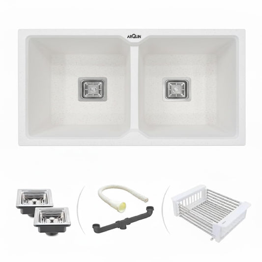 Quartz Double Bowl Kitchen Sink Rosa 37x18x9 Inch