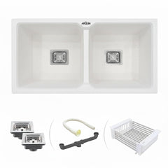 Quartz Double Bowl Kitchen Sink Rosa 37x18x9 Inch