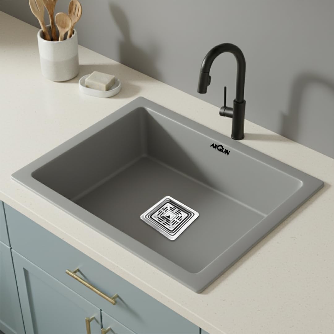 21x18x9 Inch Grey Quartz Single Bow Kitchen Sink