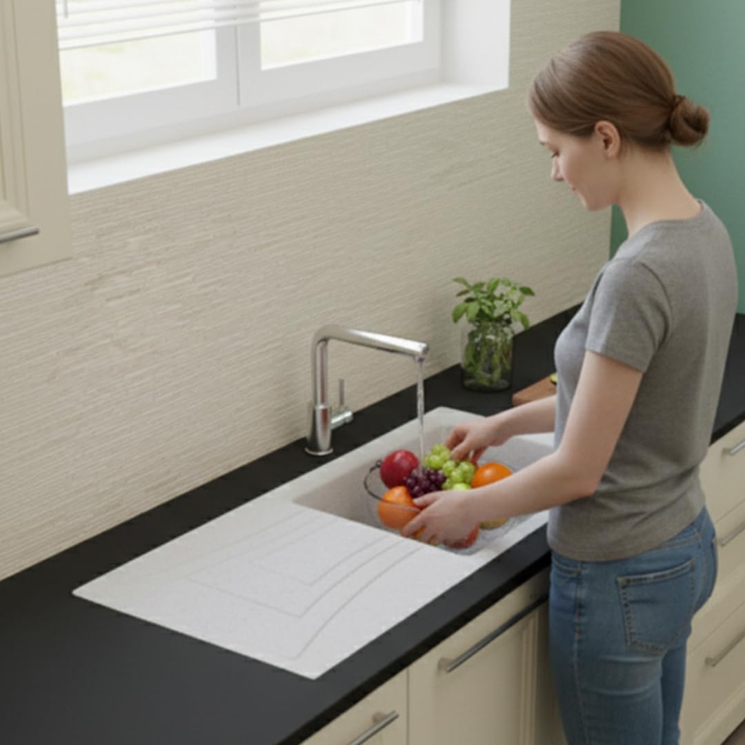 36x18x9 Inch Rosa Quartz Single Bowl With Drain Board Kitchen Sink