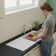 Quartz Kitchen Sink 36x x18x9 Inches Rosa Single Bowl With Drain Board