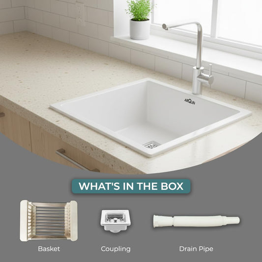 Quartz Single Bowl Kitchen Sink 18x16x9 Inch | White