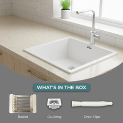 Quartz Single Bowl Kitchen Sink 18x16x9 Inch | White