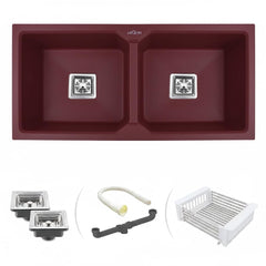 Quartz Double Bowl Kitchen Sink Brown 37x18x9 Inch