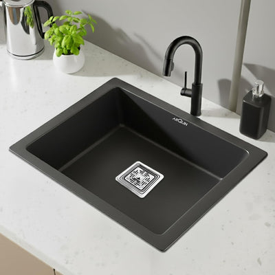 21x18x9 Inch Black Quartz Single Bowl Kitchen Sink