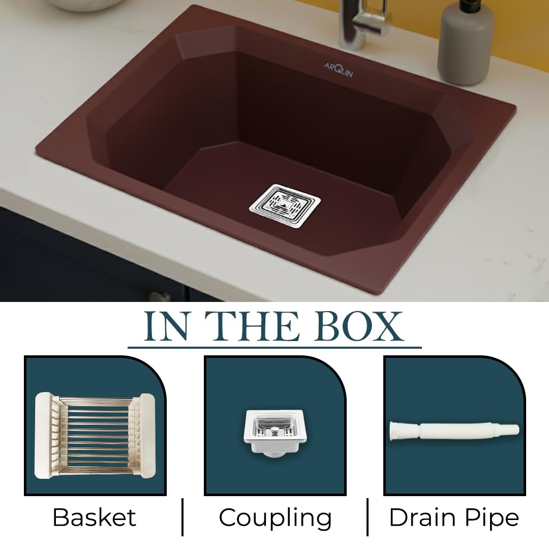 24x18x9 Inch Brown Quartz Single Bowl Diamond Kitchen Sink