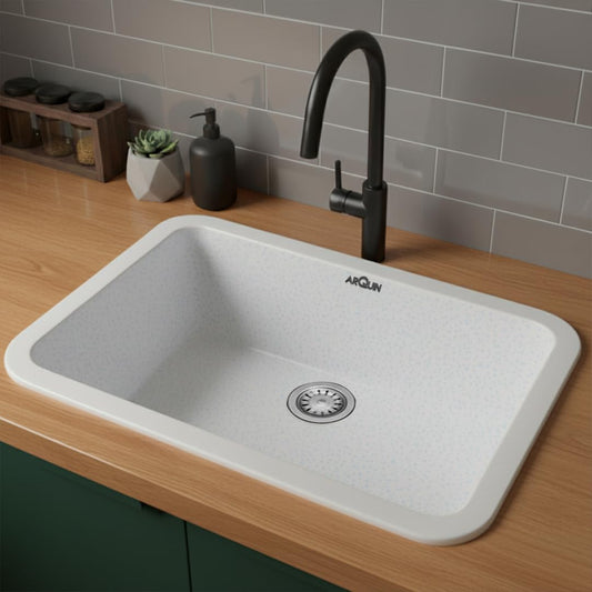 Quartz Single Bowl Round Kitchen Sink (24 x 18 x 9 Inches) | Sand Pluto